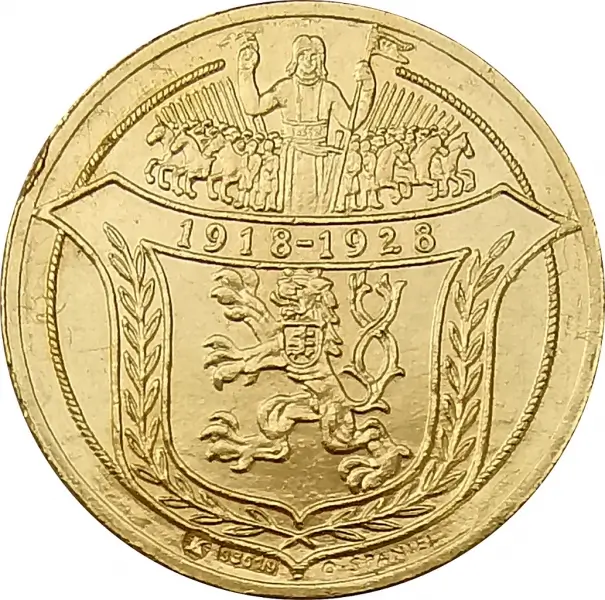 Zlatá medaile 2 dukát 10. výročí České republiky Jsem ražen z Českého kovu | 1928 | NGC | MS 63