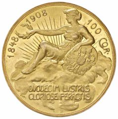 Złota Moneta 100 Koron Franciszek Józef I. | Austriacki | 1908 | Jubileusz | Pani w chmurach