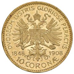 Gold coin 10 Corona Franz-Joseph I. | Austrian mintage | 1908 | Anniversary