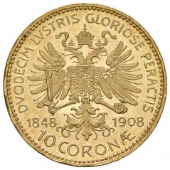 Zlatá mince 10 Korona Františka Josefa I. | Rakouská ražba | 1908 | Jubilejní