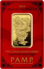 31,1g Gold Bar | Year Of The Dragon | Azure | Lunar Legends | PAMP
