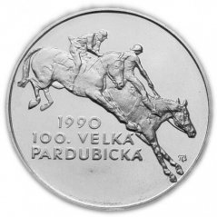 Stříbrná mince 100 Kčs 100. Velká pardubická | 1990 | Standard