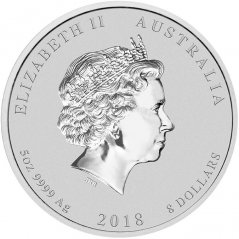 Stříbrná investiční mince Rok Psa 5 Oz | Lunar II | 2018