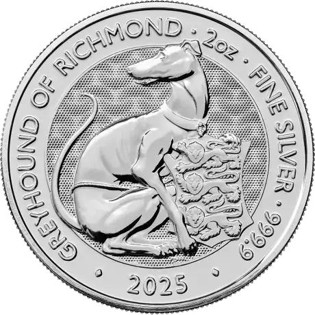 Strieborná investičná minca Greyhound 2 Oz | Tudor Beasts | 2025