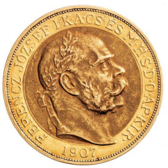 Gold coin 100 Corona Franz-Joseph I. | Hungarian mintage | 1907 | Coronation | 40 years since the coronation
