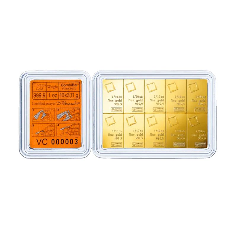 10 x 3,11g Valcambi | CombiBar® | aranytábla
