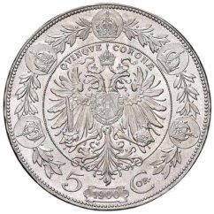 Stříbrná mince 5 korona Františka Josefa I. | Rakouská ražba | 1909 | Marschall