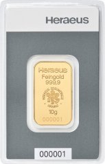 10g investičná zlatá tehlička | Heraeus | Kinebar