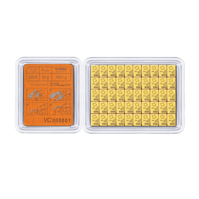 50 x 1g Gold Bar | Valcambi | CombiBar®