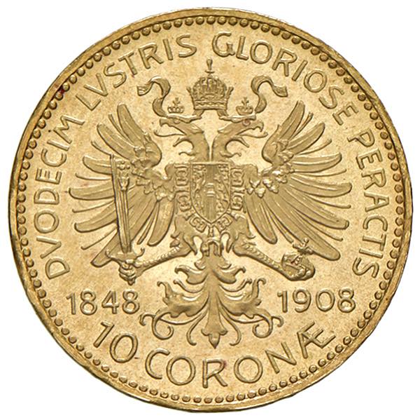 Gold coin 10 Corona Franz-Joseph I. | Austrian mintage | 1908 | Anniversary