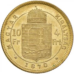 Zlatá mince 4 Zlatník Františka Josefa I. | Uherská ražba | 1879