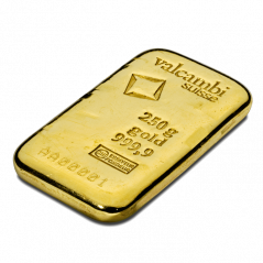 250g investičná zlatá tehlička | Valcambi | Liaty