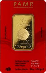 31,1g Gold Bar | Year Of The Dragon | Azure | Lunar Legends | PAMP