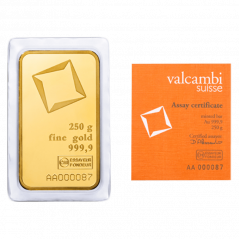 250g investičná zlatá tehlička | Valcambi | Razený