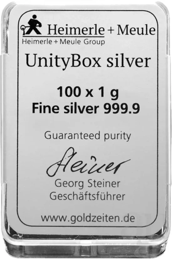 100 x 1g Heimerle + Meule | Unity bar Collection | ezüsttábla
