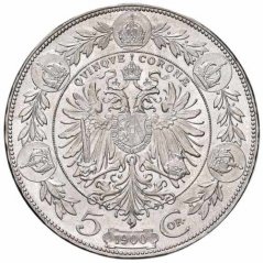 Stříbrná mince 5 korona Františka Josefa I. | Rakouská ražba | 1909 | Schwartz