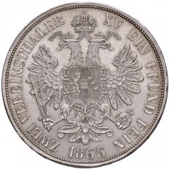 Stříbrná mince spolkový 2 tolar Františka Josefa I. | Rakouská ražba | 1865 A
