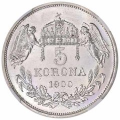 Stříbrná mince 5 korona Františka Josefa I. | Uherská ražba | 1908