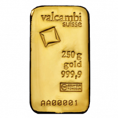250g Gold Bar | Valcambi | Casted