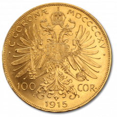 Zlatá investiční mince 100 Korona Františka Josefa I. | 1915 | Rakouská Novoražba