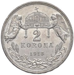 Stříbrná mince 2 korona Františka Josefa I. | Uherská ražba | 1913