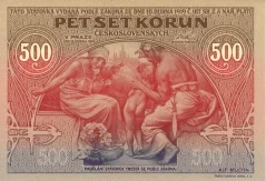 Replika pětisetkorunové bankovky dle návrhu Alfonse Muchy | emise 2020