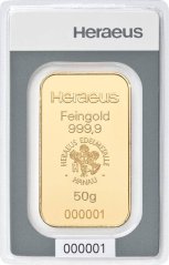 50g investičná zlatá tehlička | Heraeus