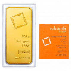 500g investičná zlatá tehlička | Valcambi | Razený