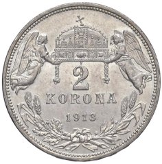 Stříbrná mince 2 korona Františka Josefa I. | Uherská ražba | 1914