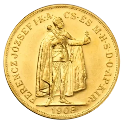 Zlatá investiční mince 100 Korona Františka Josefa I. | 1908 | Uherská Novoražba