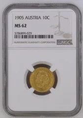 Zlatá minca 10 Korona Františka Jozefa I. | 1905 | NGC | MS 62