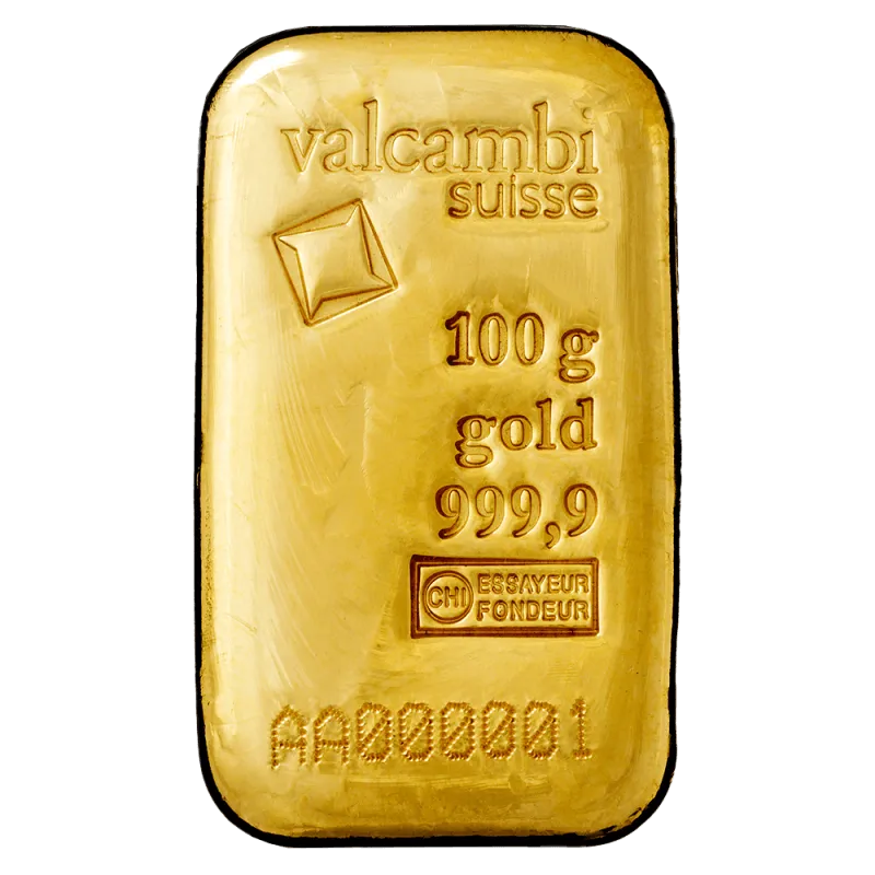 100g Gold Bar | Valcambi | Casted