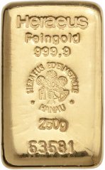 250g investičná zlatá tehlička | Heraeus