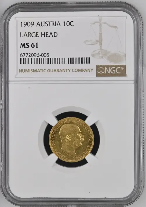Zlatá mince 10 Korona Františka Josefa I. | 1909 | NGC | MS 61 | SCHWARTZ