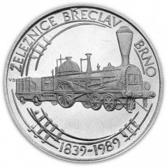 Stříbrná mince 50 Kčs Železnice Břeclav-Brno | 1989 | Proof