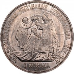 Stříbrná mince 5 korona Františka Josefa I. | Uherská ražba | 1907