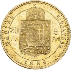 Złota Moneta 8 Florenów 20 Franków Franciszek Józef I. | Węgierski | 1886