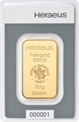 20g investičná zlatá tehlička | Heraeus | Kinebar