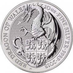 Stříbrná investiční mince Red Dragon 10 Oz | Queens Beasts | 2018