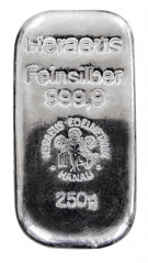 250g Silver Bar | Heraeus | Casted
