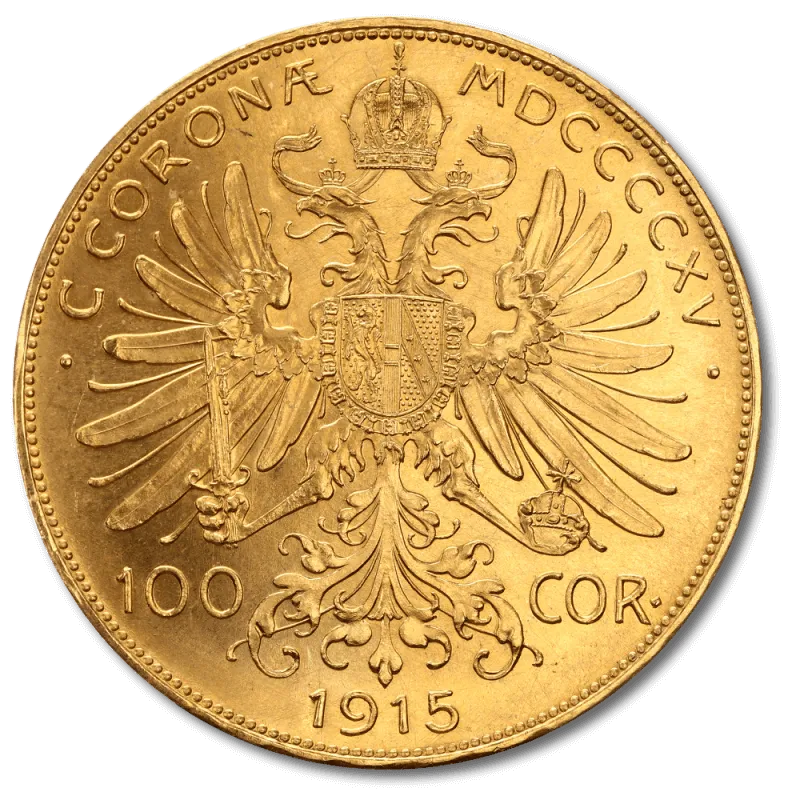Zlatá investiční mince 100 Korona Františka Josefa I. | 1915 | Rakouská Novoražba