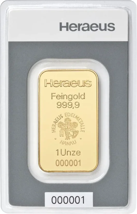 1 Uncja Złota Sztabka | Heraeus | Kinebar