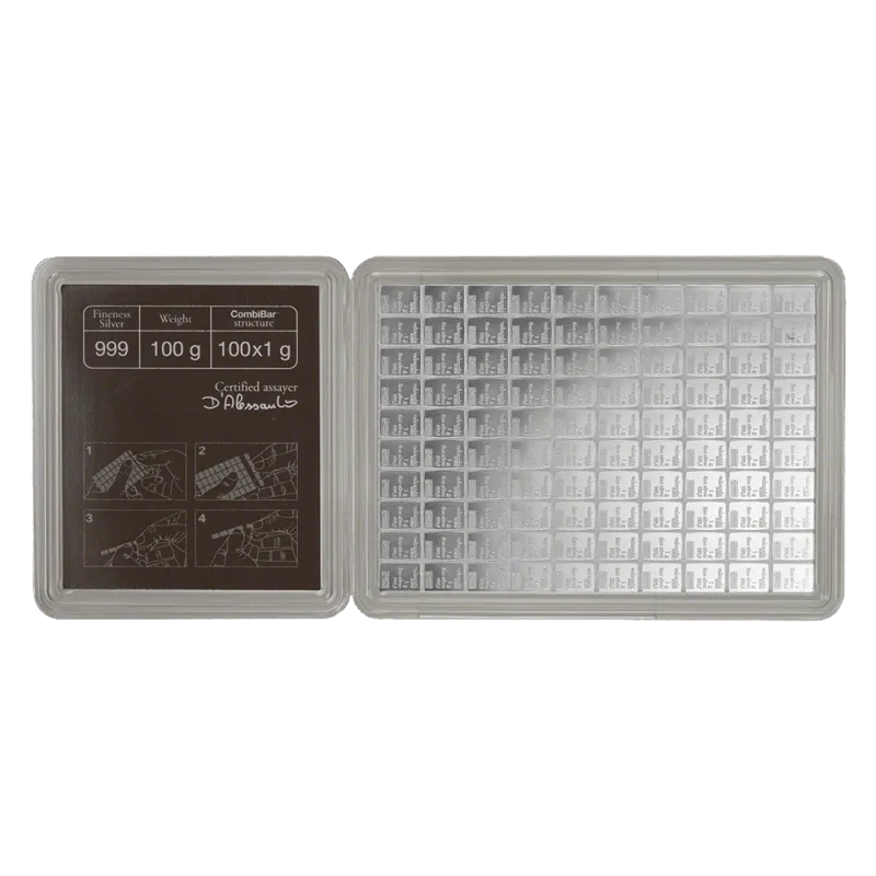 100 x 1g Valcambi | CombiBar® | ezüsttábla