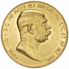 Złota Moneta 100 Koron Franciszek Józef I. | Austriacki | 1908 | Jubileusz | Pani w chmurach