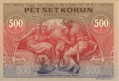 Replika pětisetkorunové bankovky dle návrhu Alfonse Muchy | emise 2020