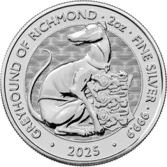 Strieborná investičná minca Greyhound 2 Oz | Tudor Beasts | 2025