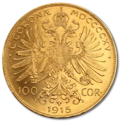 Zlatá investiční mince 100 Korona Františka Josefa I. | 1915 | Rakouská Novoražba