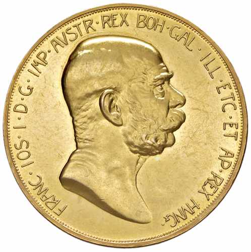 Złota Moneta 100 Koron Franciszek Józef I. | Austriacki | 1908 | Jubileusz | Pani w chmurach