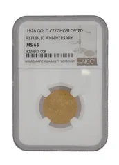 Gold medal 2 ducat 10th anniversary of the Czech Republic I am minted from Czech metal | 1928 | NGC | MS 63