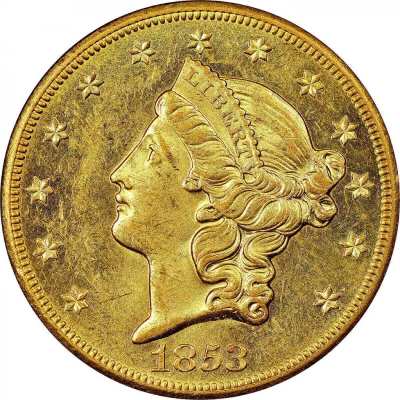 Gold coin 20 Dollar American Double Eagle | Liberty Head | 1853